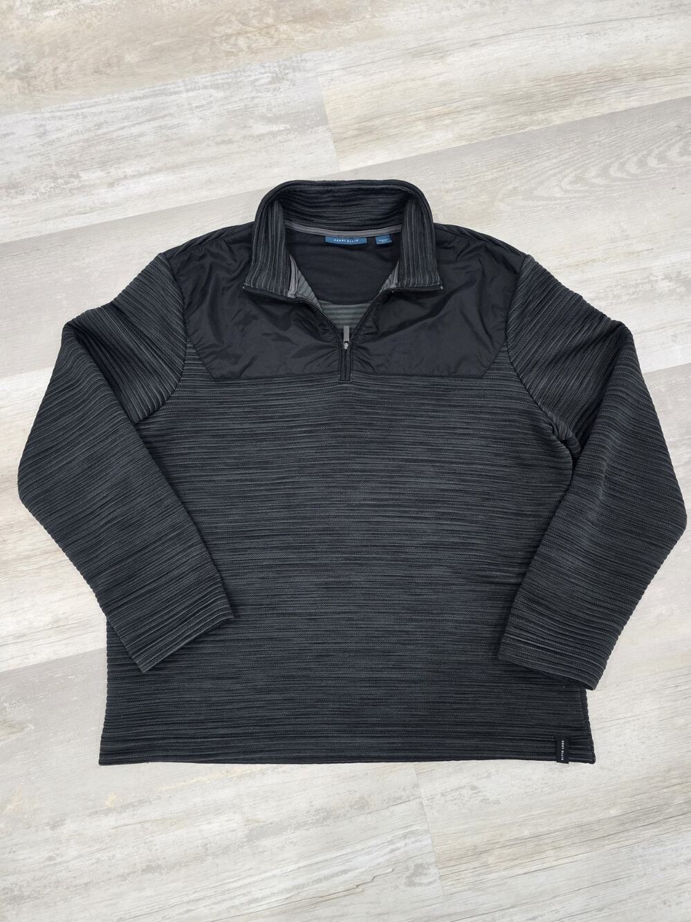 Perry Ellis Portfolio Men's XL Quarter Zip Sweater Black Ottoman Ribbed Knit EUC